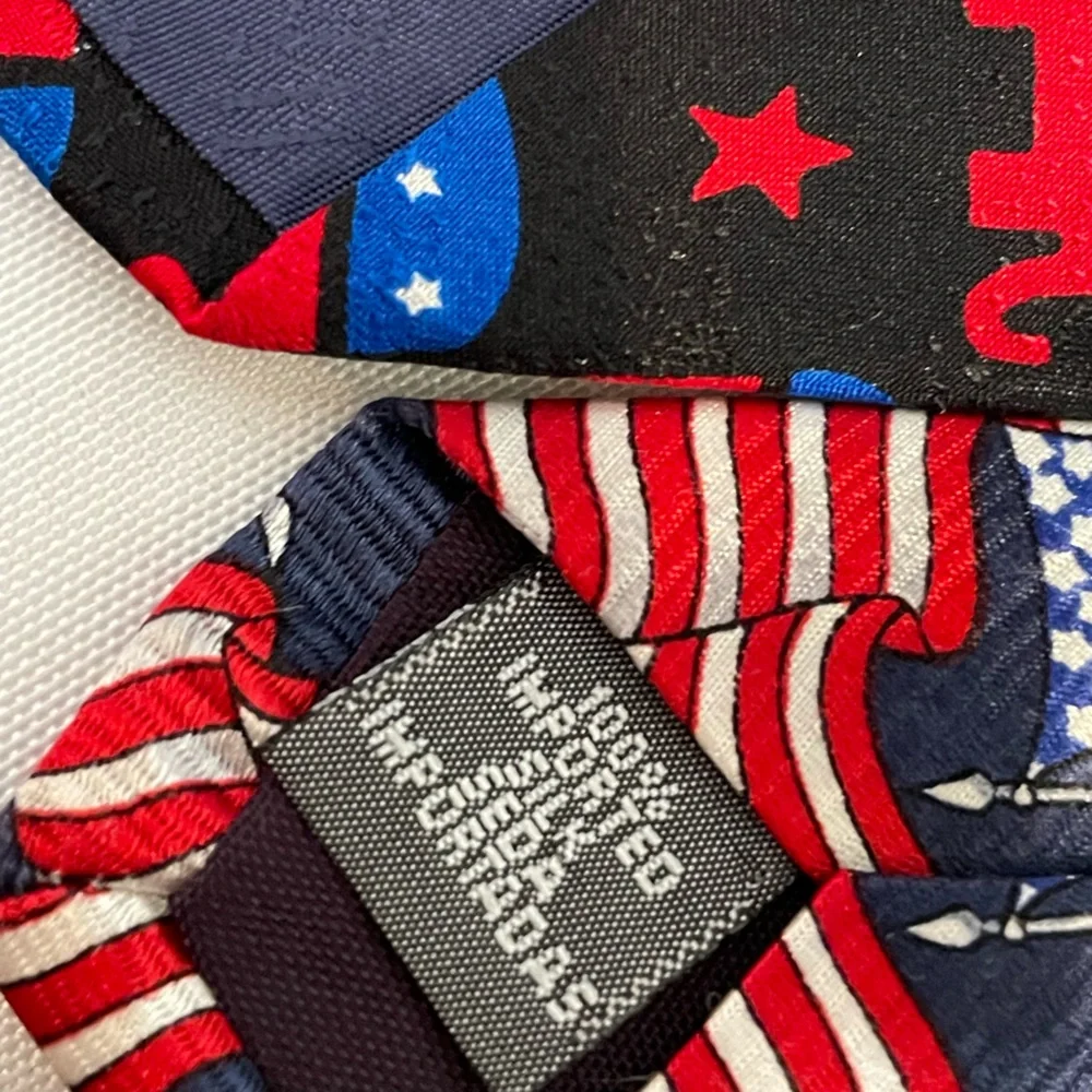 Mens USA Patriotic Necktie 1 USA Flag 1 USA Elephant Republican Party‎ Set of 2